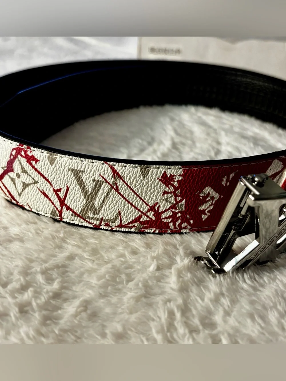 Brand new unisex belt Silver LV Buckle Red and Purple Leather Belt